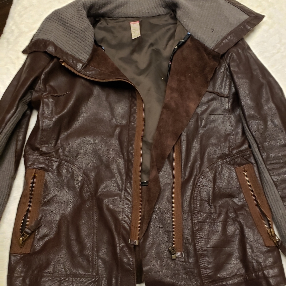 Free People Leather and knit jacket